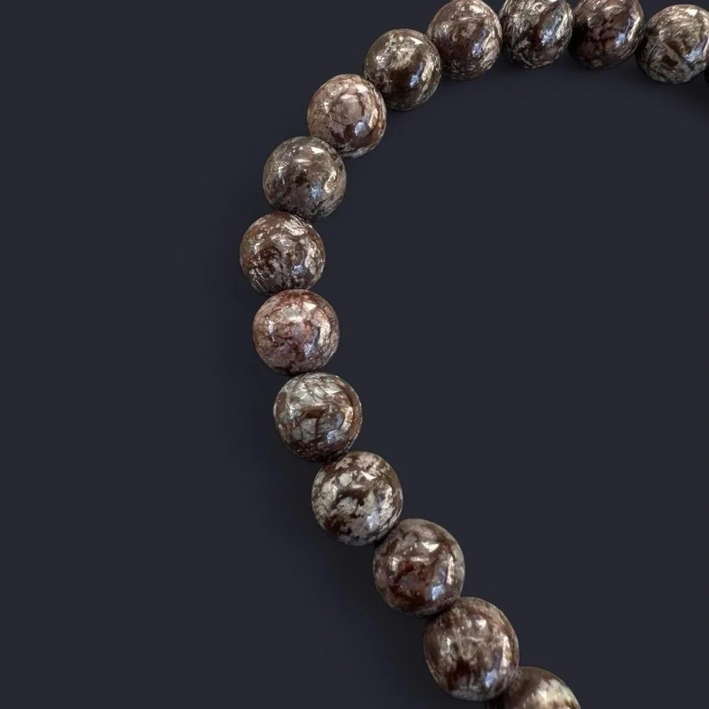 Brown Snowflake Obsidian Adjustable Gemstone Bead Bracelet 6mm